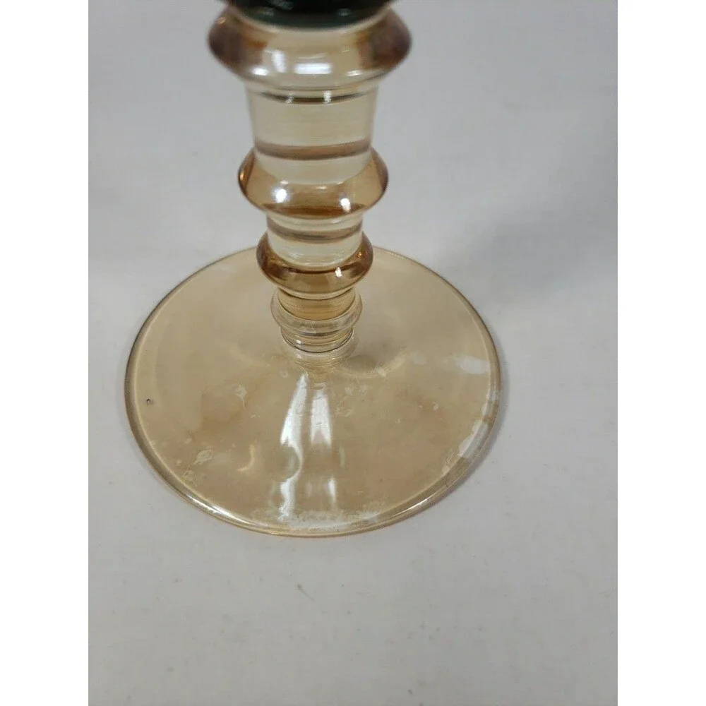 Vintage MCM Smoky Blue Glass Goblet Amber Stepped Ribbed Stem 2-Tone Wine Glass
